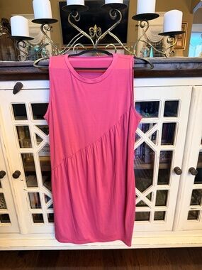 Sleeveless Pink Asymmetric Gathered Women's Dress